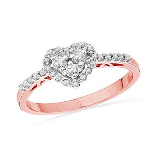 CT. T.W. Diamond Heart Shaped Frame Ring in 10K Rose Gold   Zales