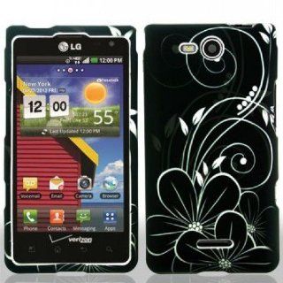 Fits LG VS840 Lucid 4G Hard Plastic Snap on Cover Black White Flower Verizon Cell Phones & Accessories