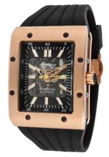 Rotary 812C  Watches,Mens Editions Automatic Partially See Thru Dial Rose Gold Tone/Black IP Case Black Rubber, Casual Rotary Automatic Watches