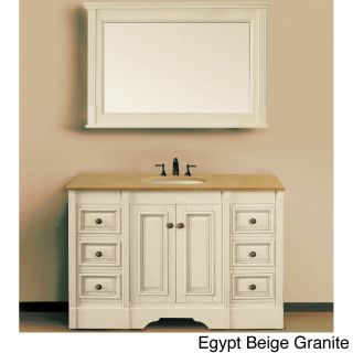 Legion Furniture Natural Granite Top 48 inch Single Sink Ivory Antiqued Bathroom Vanity With Matching Wall Mirror Beige Size Single Vanities