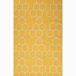 Hand made Yellow/ Ivory Wool Easy Care Rug (5x8)