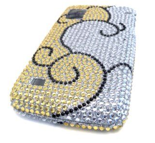 NEW ZTE N860 Warp Yellow Silver Spiral Jewel Gem Bling Hard Case Skin Cover Cell Phones & Accessories
