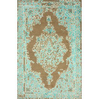Nuloom Hand knotted Persian Overdyed Turquoise Wool/ Viscose Rug (76 X 96)