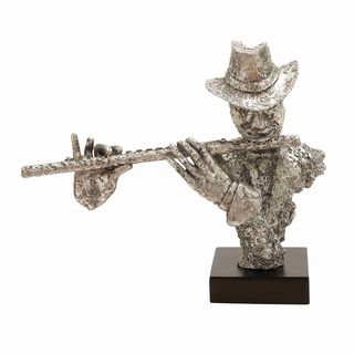 Oxidzed Silver Musician And Flute Figurine