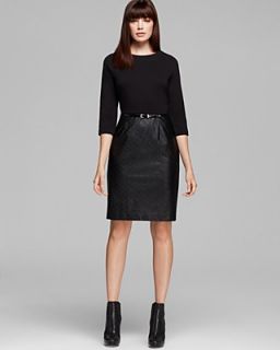 Calvin Klein Three Quarter Sleeve Quilted Faux Leather Skirt Dress's
