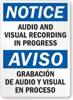 Notice Audio And Visual Recording In Progress, Aviso Audio Y Grabacio Vissual En Sign, 10" x 7"  Yard Signs  Patio, Lawn & Garden