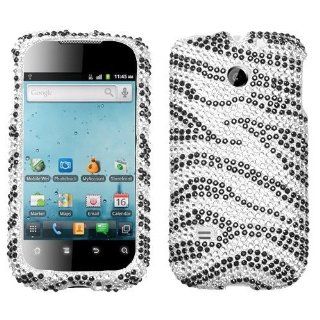 For Cricket Huawei Ascent Ii M865 Accessory   Bling Zebra Design Hard Case Cover + Lf Stylus Pen Cell Phones & Accessories