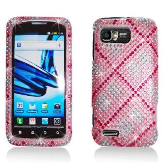 Full Diamond Bling Hard Shell Case for Motorola MB865 ATRIX 2 [AT&T] (Plaid   Pink & White) Cell Phones & Accessories