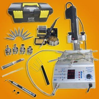 NEW "All in One" Aoyue 866 SMD Digital Hot Air Rework Station with Built in Pre heater   60 Watt Soldering Iron   External Temperature Probe   4 nozzles   10 Soldering Iron Tips  Spare Heating Elements   Fully articulating Hot Air Gun Holder Ar