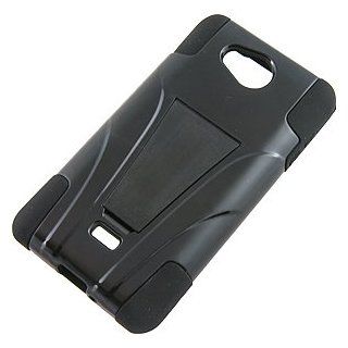 Dual Layer Cover w/ Kickstand for LG Spirit MS870, Black/Black Cell Phones & Accessories