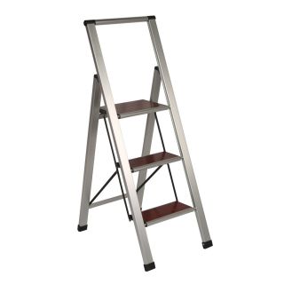 Richards Homewares 3 step Brushed Aluminum/ Wood Step Ladder