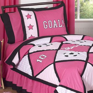 Sweet Jojo Designs Sweet Jojo Designs Girls Pink Soccer 3 piece Full/ Queen Comforter Set Black Size Full  Queen