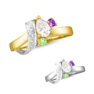 10K Gold Diamond Accent Pear Birthstone Couples Ring (3 Stones
