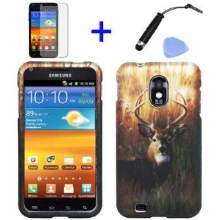 4 items Combo Stylus Pen + Screen Protector Film + Case Opener + Graphic Case Outdoor Wildlife Deer Grass Camouflage Design Rubberized Snap on Hard Shell Cover Faceplate Skin Phone Case for Sprint Samsung Epic Touch Galaxy SII D710, US Cellular/ Boost Mob