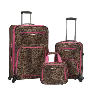 Rockland Deluxe Pink Leopard Expandable 3 piece Spinner Luggage Set