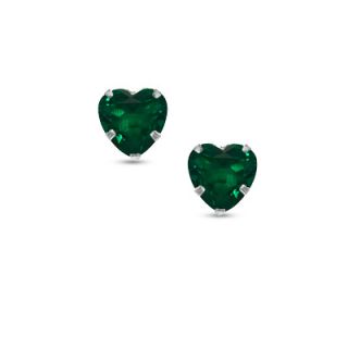0mm Heart Shaped Lab Created Emerald Stud Earrings in 14K White Gold