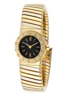 Bvlgari BB192TYWP  Watches,Womens Tubogas Black Dial 18k Solid Gold/Solid White Gold/Solid Rose Gold Bangle, Luxury Bvlgari Quartz Watches
