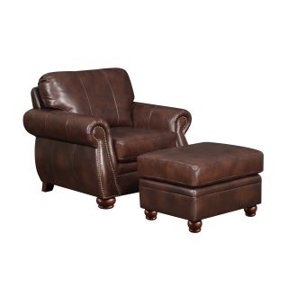 At Home Designs Monterey Natural Brown Leather Ottoman