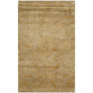 Safavieh Hand knotted Tibetan Iron Scrolls Green/ Gold Wool/ Silk Rug (4 X 6)