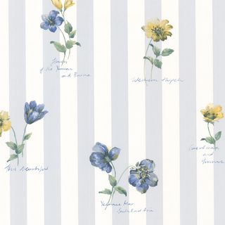 Syringa Floral Blue Stripe Wallpaper