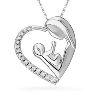 CT. T.W. Diamond Motherly Love Heart Pendant in Sterling Silver