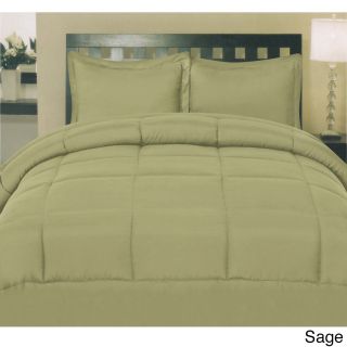 Bed Bath N More Plush Solid Color Box Stitch Down Alternative Comforter Green Size Twin