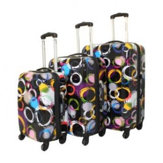 Dejuno 3 Piece Lightweight Hardside Spinner Upright Luggage Set   Black Circles Clothing