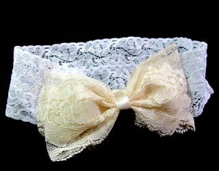 Ivory and White Baby Lace Elastic Headband with Bow  Hair Clips  Beauty