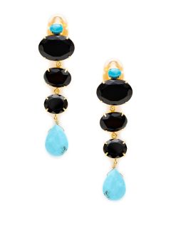 Turquoise & Black Onyx Drop Earrings by Bounkit