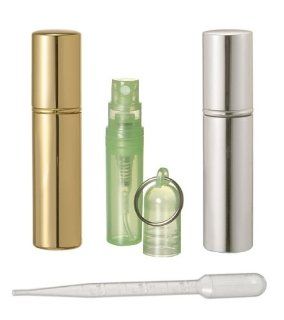 Riverrun Gold and Silver Purse/Travel Perfume/Cologne Atomizers, Key Chain Bottle 10ml .33 oz (Set of 3 Bottles of Each Color)  Refillable Cosmetic Containers  Beauty