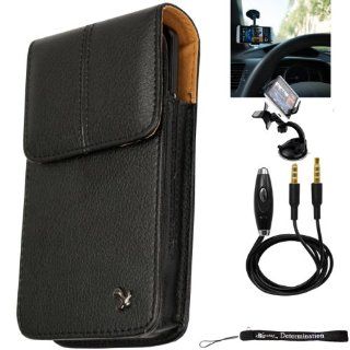 Black Texture Verticle Pebbled Leather Hip Holster Case with Belt Clip For All New HTC One M7 (32GB/64GB) + Auxiliary Cable + Windshield Car Mount Cell Phones & Accessories