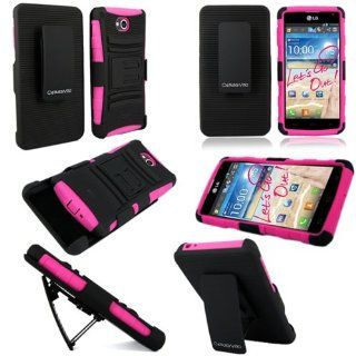 For LG Spirit 4G MS870 CellularvillaTM 3pc Hard and Soft Pink Black Kickstand Case with Holster Clip. Cell Phones & Accessories