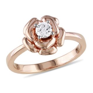 0mm Lab Created White Sapphire Rose Ring in Pink Rhodium Plated