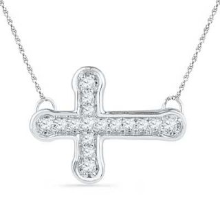 Lab Created White Sapphire Sideways Cross Necklace in Sterling Silver