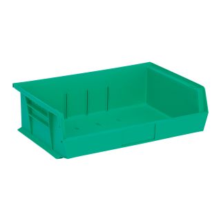 Quantum Storage Heavy Duty Stacking Bins — 10 7/8in. x 16 1/2in. x 5in. Size, Green, Carton of 6  Ultra Stack   Hang Bins