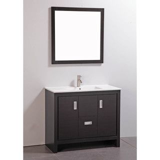 Legion Furniture Ceramic Top 39 inch Single Sink Bathroom Vanity With Matching Mirror Espresso Size Single Vanities