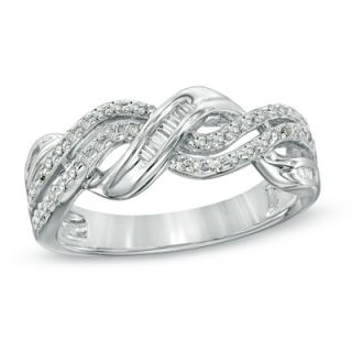 CT. T.W. Baguette and Round Diamond Braid Ring in Sterling Silver