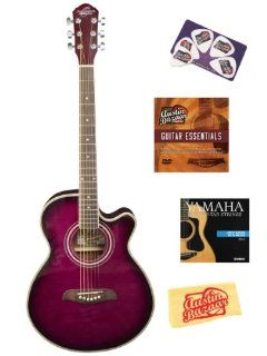 Oscar Schmidt OG10CE Cutaway Acoustic Electric Guitar Bundle with Instructional DVD, Strings, Pick Card, and Polishing Cloth   Flame Transparent Purple Musical Instruments