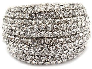 Glamorous Dome Shaped Cocktail Fashion Statement Ring with Dazzling Clear Crystals   Stretch Band Jewelry