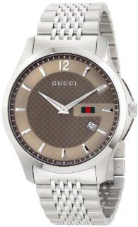 Gucci Men's YA126310 G Timeless Slim Case Brown Dial Signature Gucci Green Red Green Web Design Watch Watches