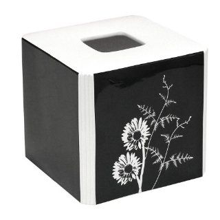 Exposed Floral Ceramic Tissue Box, Black/White   Tissue Holders