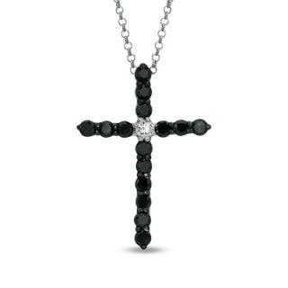 CT. T.W. Enhanced Black and White Diamond Cross Pendant in