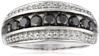 10k White Gold Black and White Diamond Anniversary Ring (1.00 cttw, I J Color,I2 I3 Clarity), Size 9 Jewelry