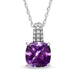 0mm Cushion Cut Amethyst and Lab Created White Sapphire Pendant in