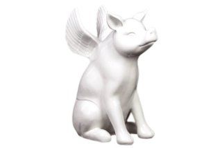 Urban Trends 73018 Decorative Ceramic Pig with Wings White Large  