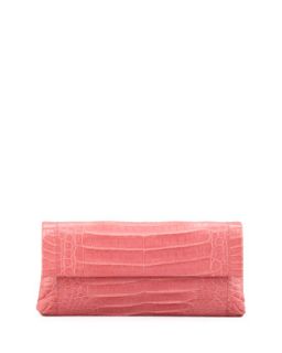 Crocodile Flap Clutch Bag, Pink   Nancy Gonzalez