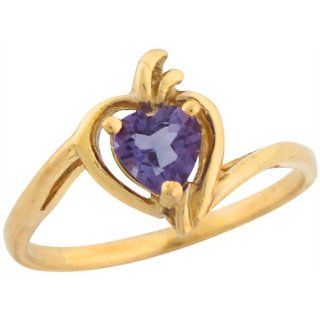10k Real Yellow Gold Amethyst Heart Shaped Cute Designer Ring Jewelry