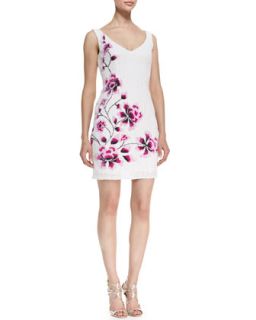 Womens Sleeveless Sequined Cherry Blossom Cocktail Dress, Pearl White   Theia