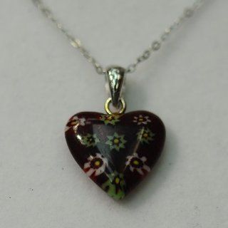Murano Glass Heart Pendant 18" Silver Chain Jewelry