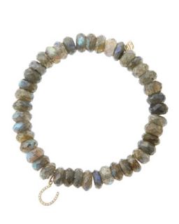 8mm Faceted Labradorite Beaded Bracelet with 14k Yellow Gold/Micropave Diamond